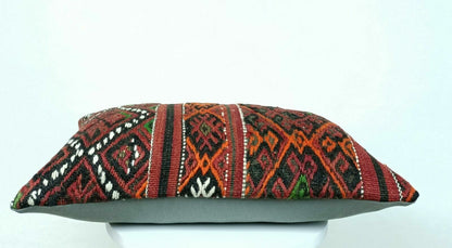 12x20 Kilim Pillow Cover Handmade Traditional Turkish Wool Lumbar Cushion E518