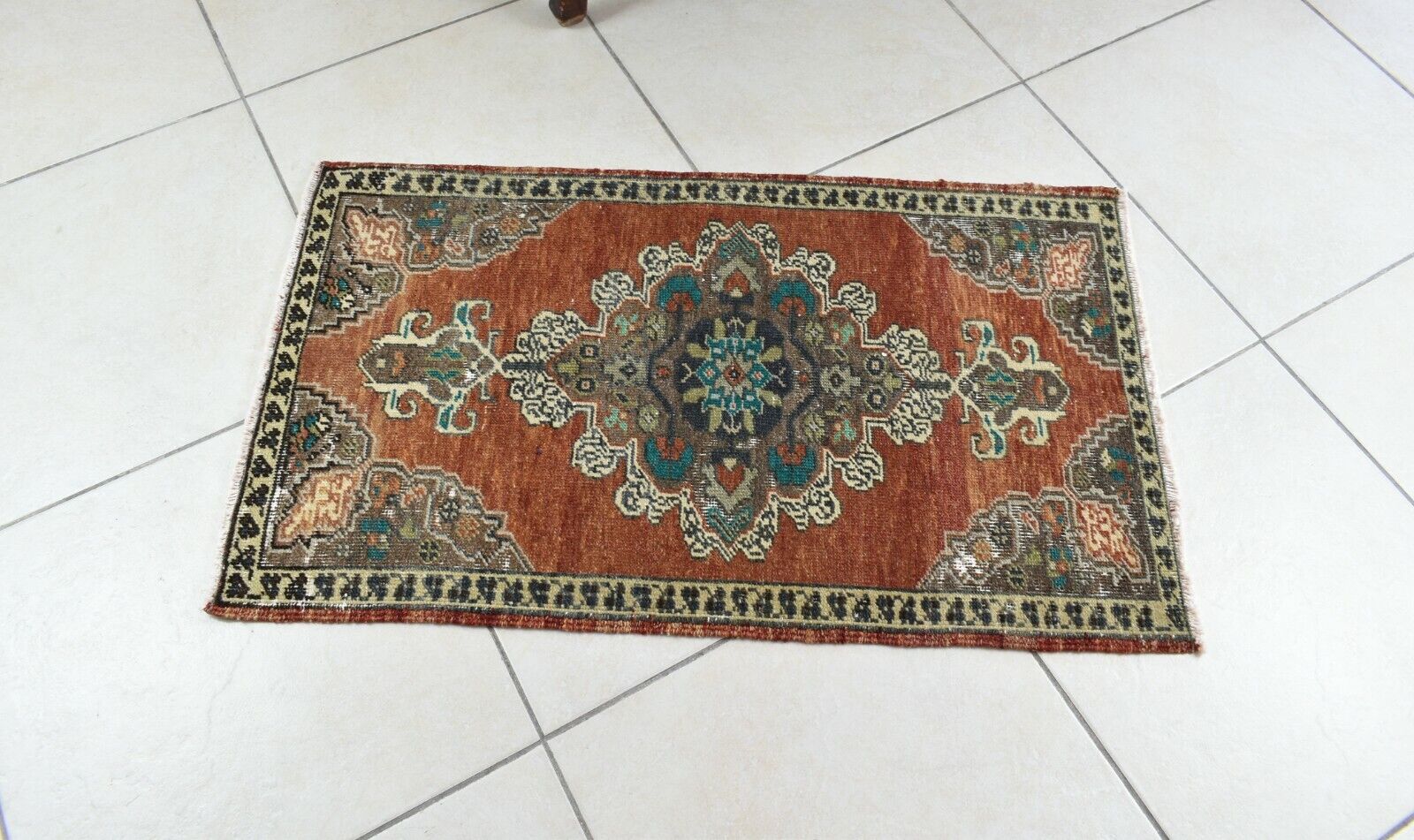 Oushak Runner 3x1.7 ft Vintage Turkish Rug Small Runner Anatolian Rug Y50