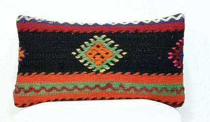 8x16 Handmade Turkish Kilim Pillow Cover Ethnic Tribal Kilim Lumbar Cushion E361