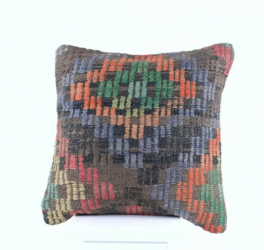  Turkish Kilim Pillow Cover 16x16 Home Decorative Wool Oushak Rug Cushion A522