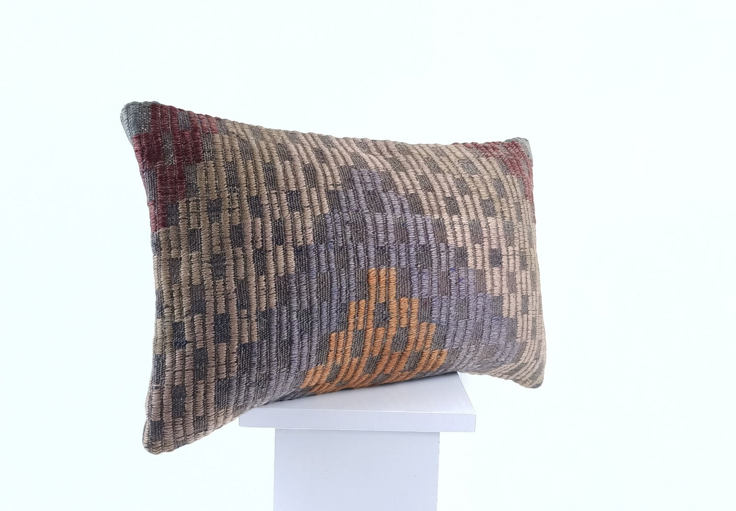 Kilim Pillow Cover 12x20 Handmade Turkish Rug Boho Ethnic Lumbar Cushion 1703