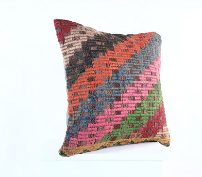 18"x18" Kilim Pillow Cover  Handmade Turkish Vintage Cushion Tribal Lumbar E1386