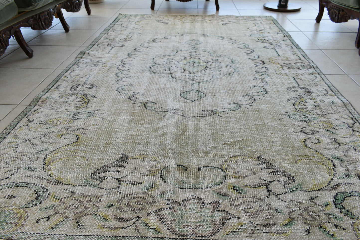 Large Turkish Rug 8.1x4.8 ft Vintage Rug Faded Oushak Rug Living Room Carpet B21