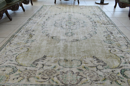 Large Turkish Rug 8.1x4.8 ft Vintage Rug Faded Oushak Rug Living Room Carpet B21