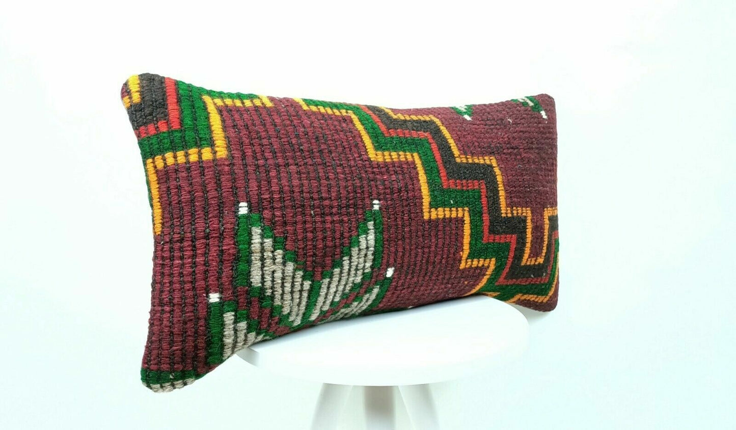 Ethnic Handmade Kilim Cushion Cover 12x24 Home Decorative Lumbar Pillow  E407