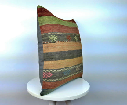 16x16 Handmade Kilim Rug Pillow Cover Vintage Boho Ethnic Lumbar Cushion E217