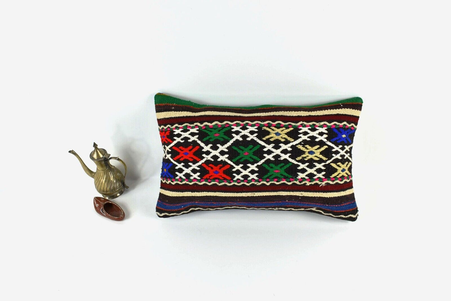 Kilim Pillow Cover 12x20 Handmade Turkish Rug Boho Ethnic Lumbar Cushion 3259