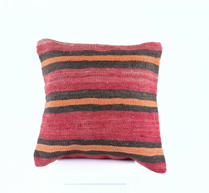 Kilim Pillow Cover 16x16 Anatolian Traditonal Wool Boho Sofa Lumbar Cushion A604