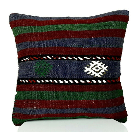 16x16 Handmade Kilim Rug Pillow Cover Vintage Boho Ethnic Lumbar Cushion E223