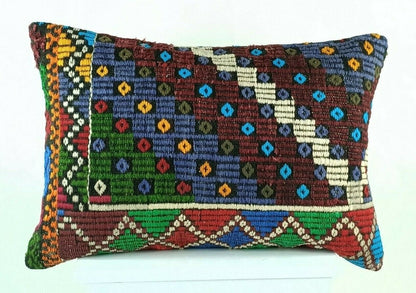 Kilim Pillow Cover 16x24 in Traditional Handmade Anatolian Lumbar Cushion  E1280