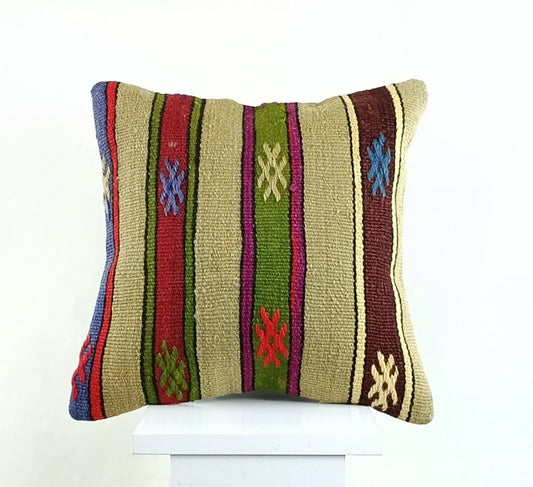 14x14 Kilim Cushion Cover Turkish Ottoman Boho Rustic Throw Pillow Case A1282