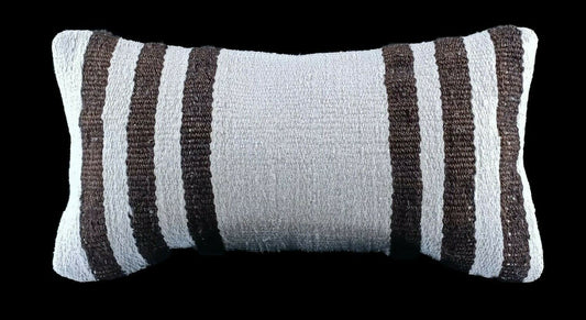 White Hemp Handmade Kilim Pillow Cover 8x16 in  Decorative Lumbar Cushion Ê802