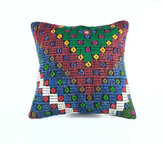 18"x18" Kilim Pillow Cover  Handmade Turkish Vintage Cushion Tribal Lumbar E1390