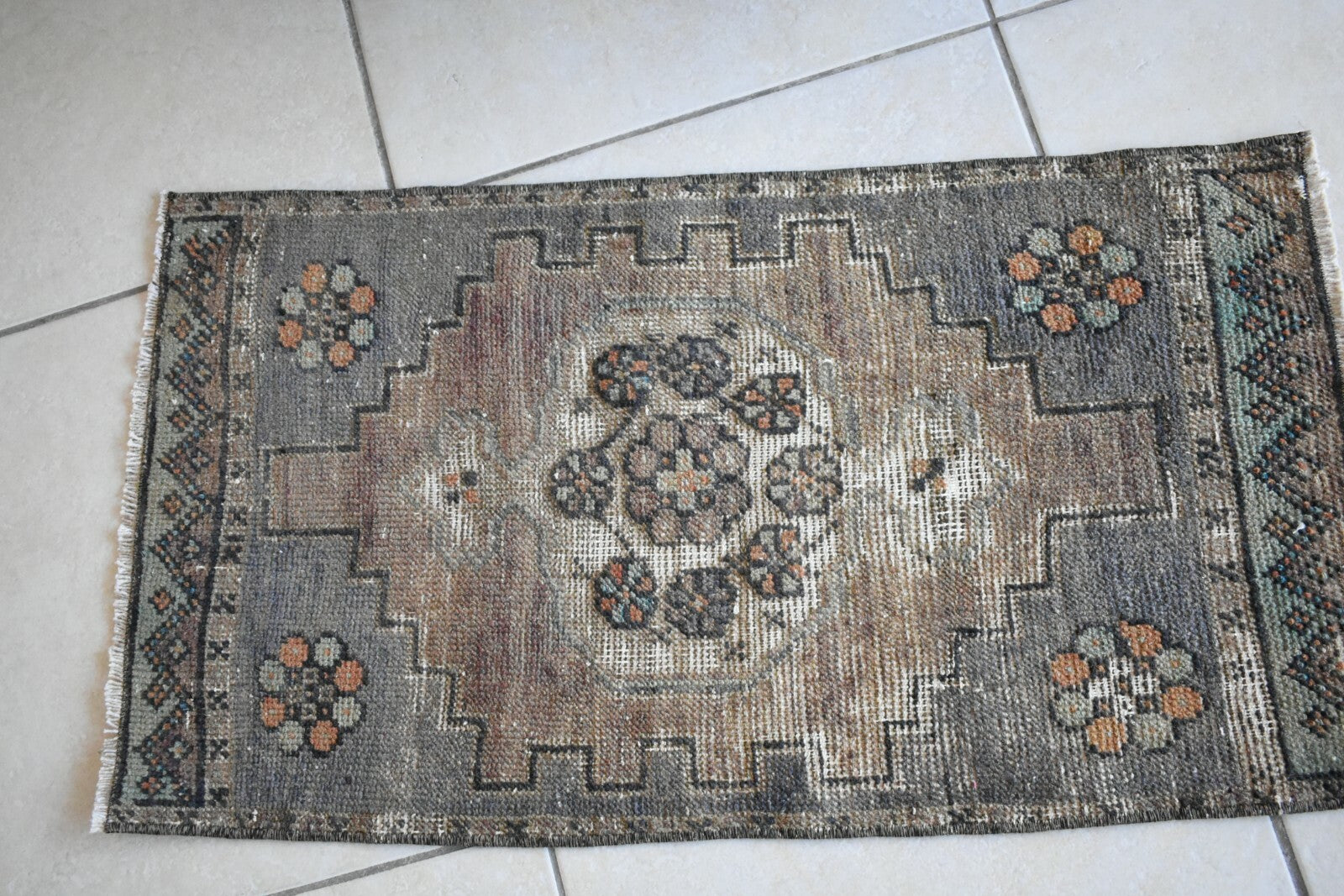 Oushak Runner 2.5x1.3 ft Vintage Turkish Rug Small Runner Anatolian Rug Y09