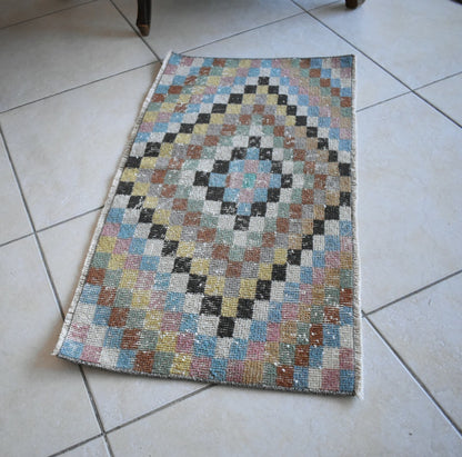 Small Turkish Runner 2.7x1.4 ft Vintage Oushak Rug Anatolian Rug Faded Rug Y03