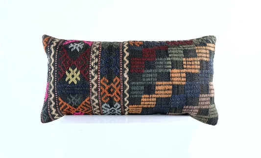 12x24 Kilim Lumbar Cushion Cover Turkish Tribal Vintage Ethnic Pillow E909