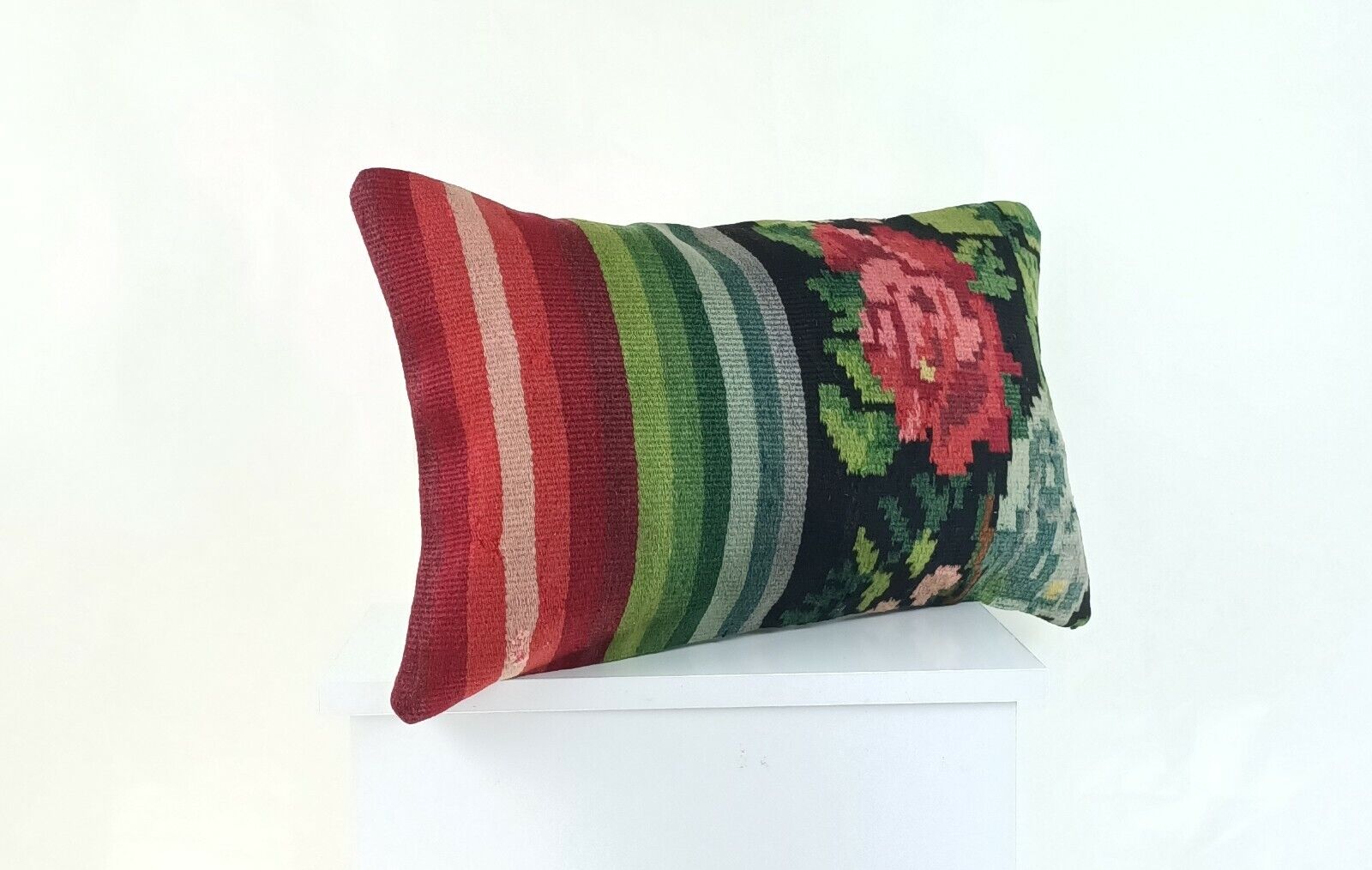 Kilim Lumbar Pillow Cover 12x20 Bohemian Vintage Wool Sofa Couch Cushion A970