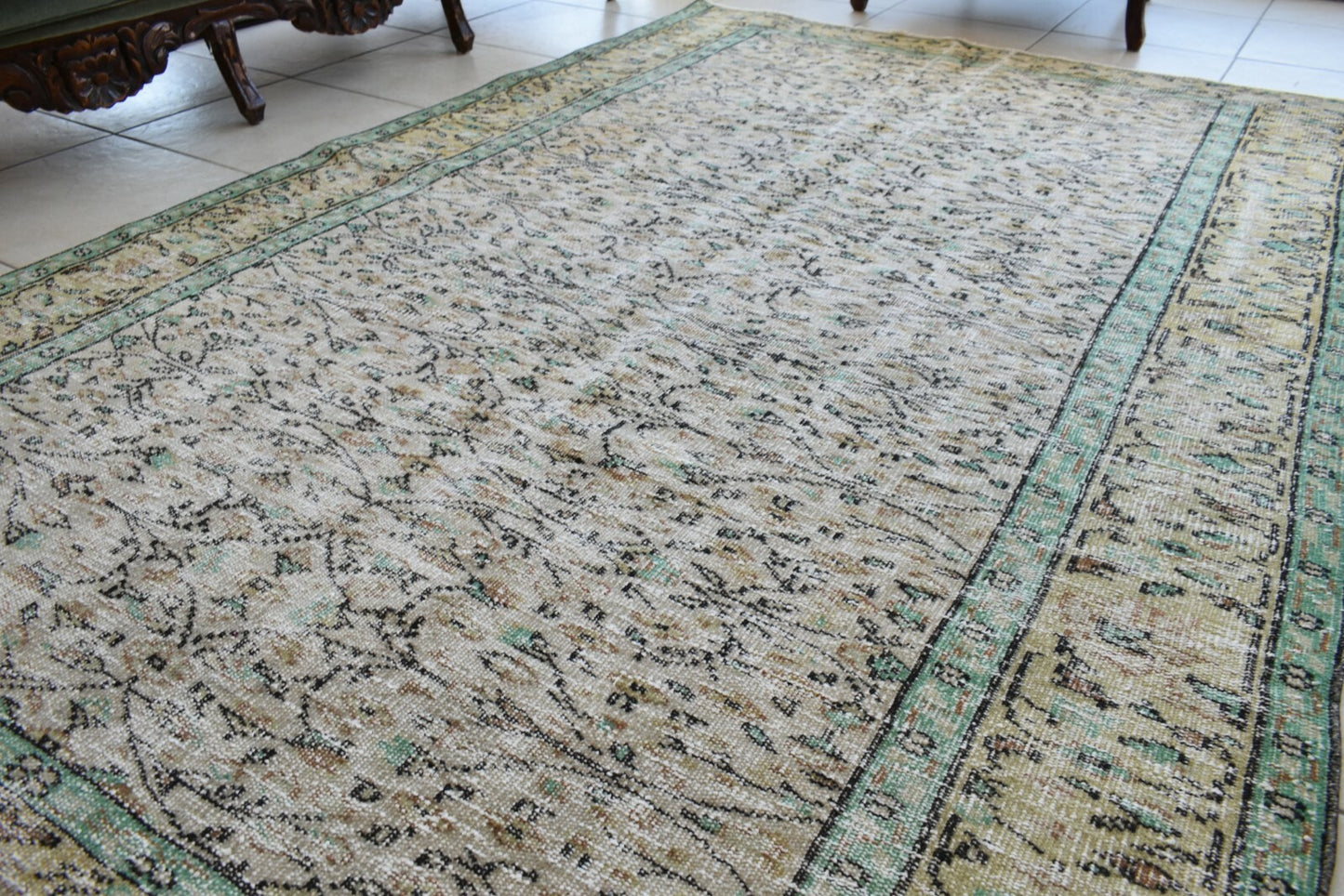 Large Turkish Rug 8.1x5.2 ft Vintage Rug Faded Oushak Rug Living Room Carpet B18