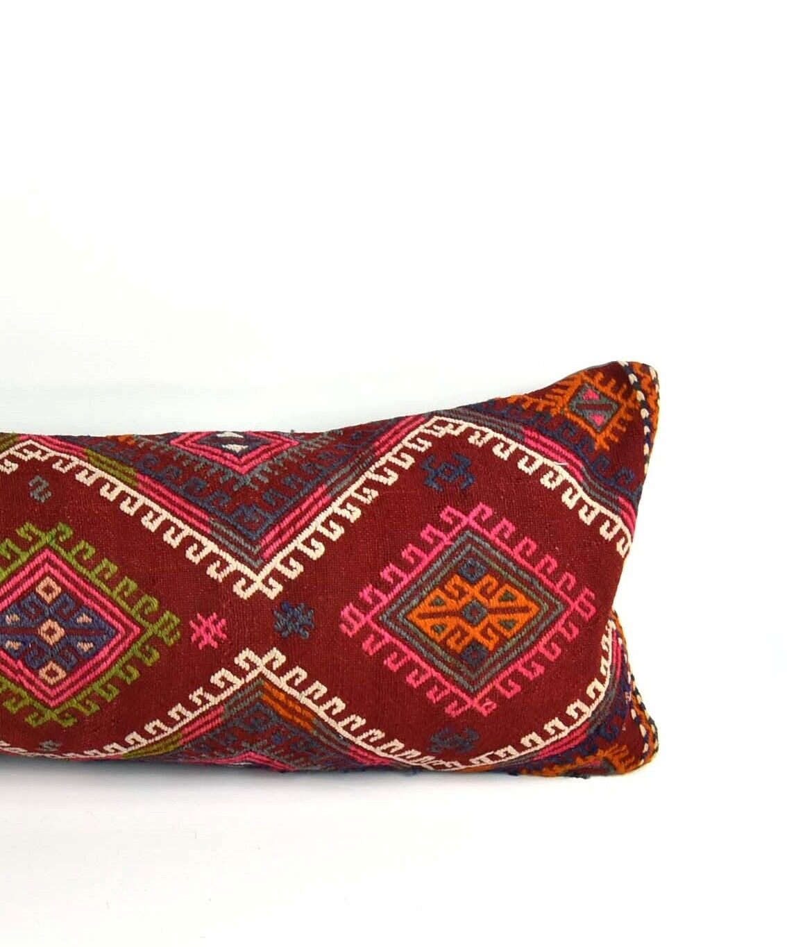 Long Kilim Pillow Cover 12x42 Handmade Oushak Rug Ethnic Ottoman Lumbar  A2087