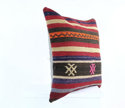 18"x18" Kilim Pillow Cover  Handmade Turkish Vintage Cushion Tribal Lumbar E1376