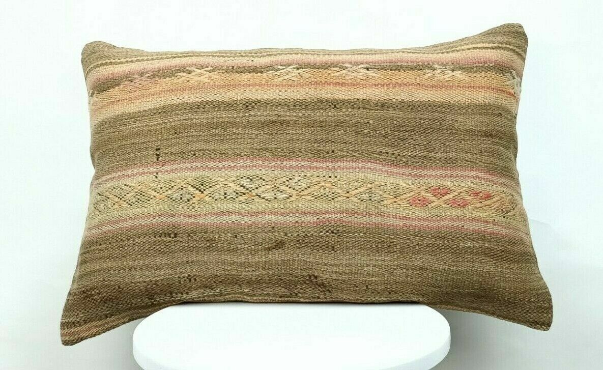 Handmade Kilim Pillow Cover 16x24 Vintage Rug Tribal Ethnic Bohemian Lumbar E472