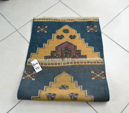 Vintage Runner 2.7x1.5 ft Mini Turkish Rug Oushak Runner Anatolian Runner Y91