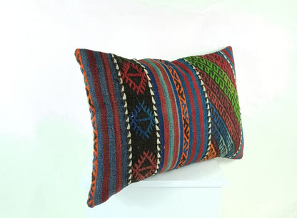 Kilim Pillow Cover 16x24 Tribal Vintage Turkish Carpet Lumbar Pillow Cover 1761