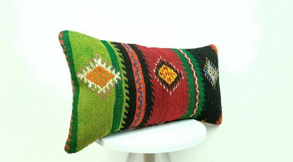 12x24 Kilim Pillow Cover Handmade Turkish Oushak Rug Boho Lumbar Cushion  E422