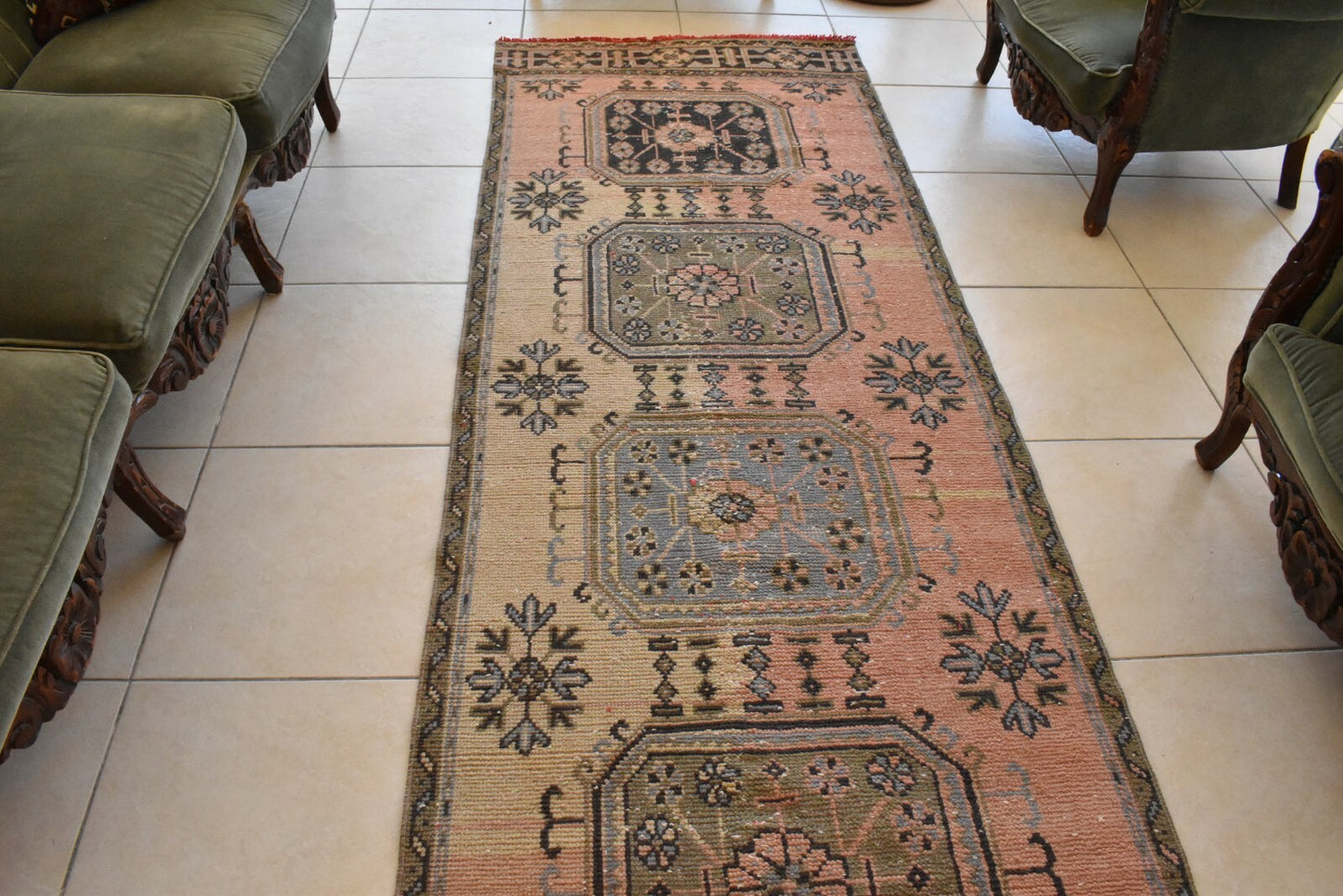 Traditional Handmade Runner Rug 3x10.8 ft Traditional Vintage Oushak Kilim C04