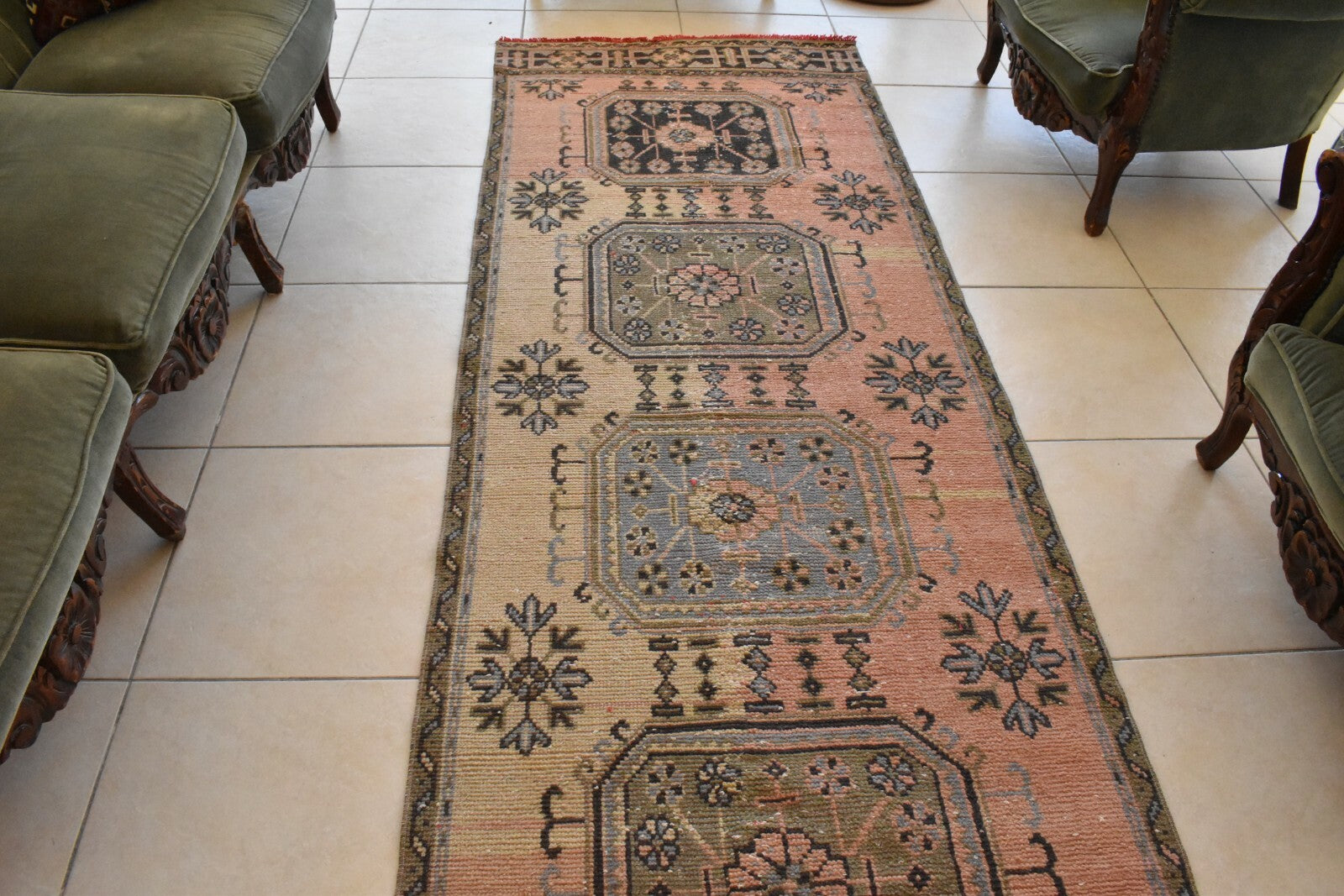 Traditional Handmade Runner Rug 3x10.8 ft Traditional Vintage Oushak Kilim C04