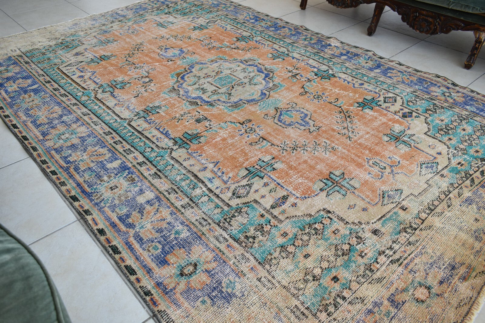 Large Turkish Rug 8.8x5.5 ft Vintage Rug Faded Oushak Rug Living Room Carpet B20