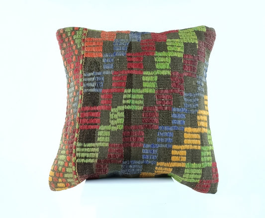 18"x18" Kilim Pillow Cover  Handmade Turkish Vintage Cushion Tribal Lumbar 2355