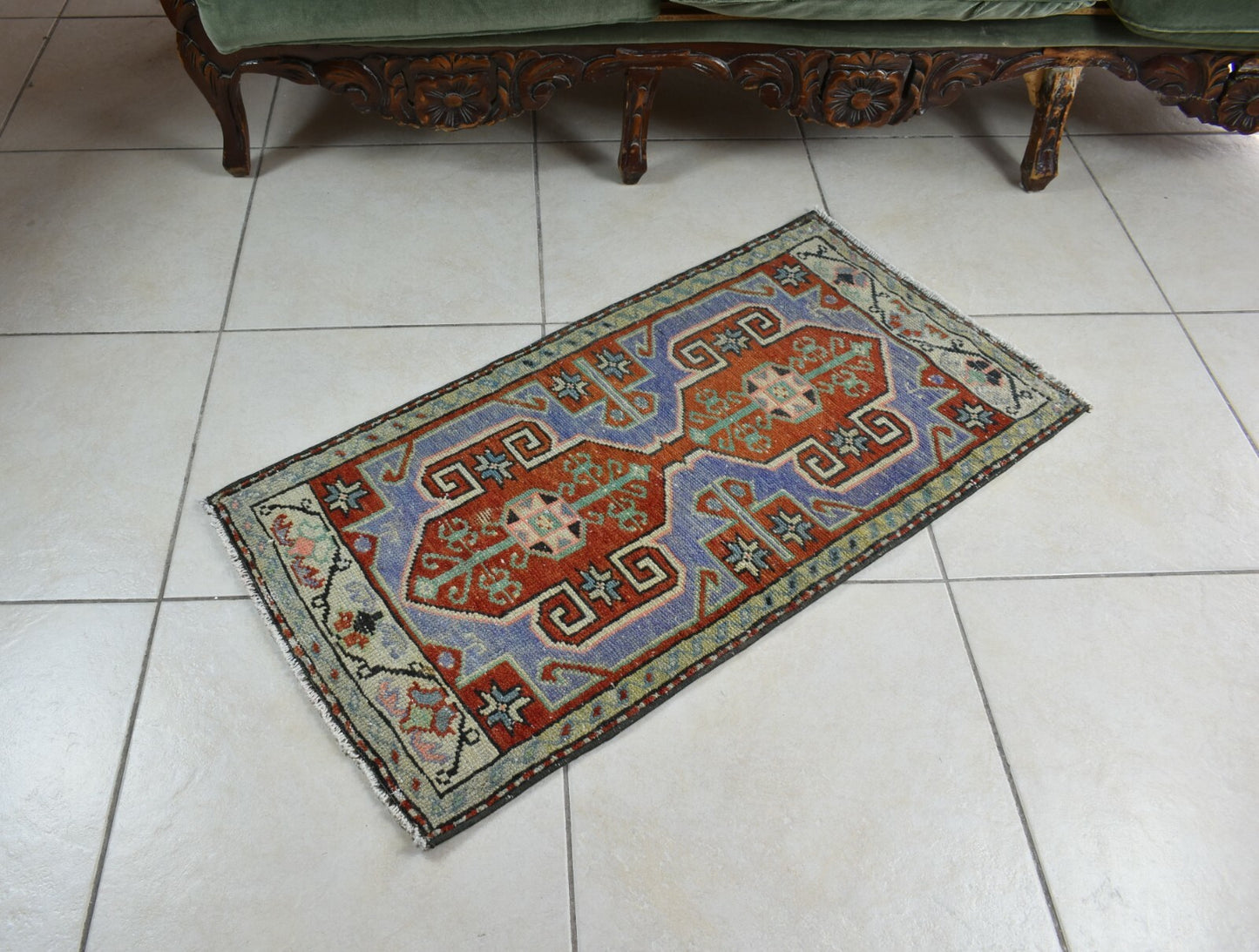 Vintage Runner 3.1x1.6 ft Mini Turkish Rug Oushak Runner Anatolian Runner Y93