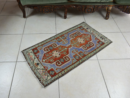 Vintage Runner 3.1x1.6 ft Mini Turkish Rug Oushak Runner Anatolian Runner Y93