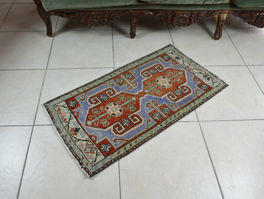 Vintage Runner 3.1x1.6 ft Mini Turkish Rug Oushak Runner Anatolian Runner Y93