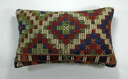 Kilim Pillow Cover 12x20 Turkish Handmade Sofa Couch Floor Lumbar Cushion E22