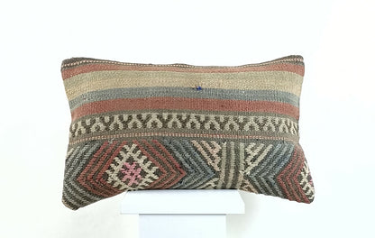 Kilim Pillow Cover 12x20 Turkish Handmade Sofa Couch Floor Lumbar Cushion A1245