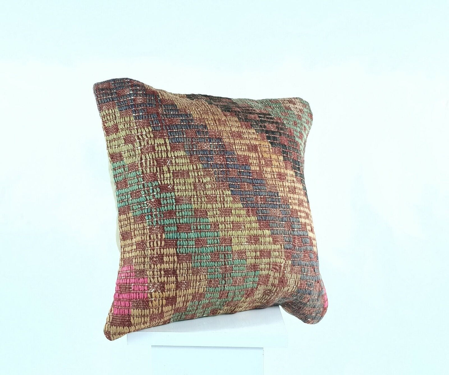 Turkish Kilim Pillow Cover 16x16 Home Decorative Tribal Wool Lumbar Cushion A422