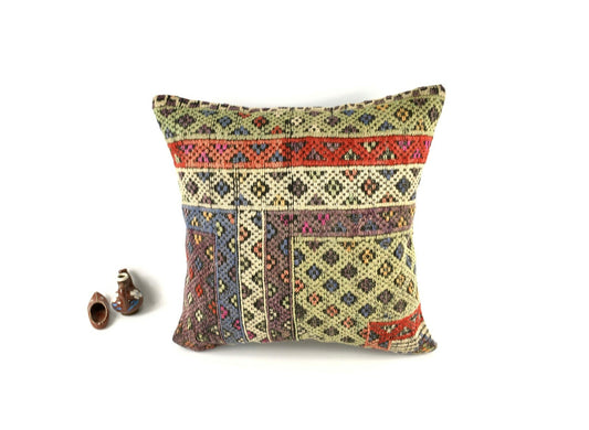 Vintage Kilim Pillow Cover 20x20 Decorative Turkish Rug Cushion Cover A2797