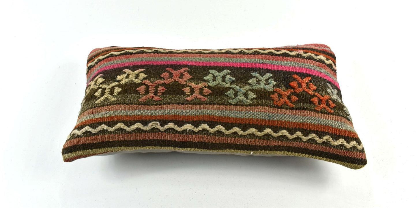 10x20 Kilim Lumbar Pillow Cover Vintage Ethnic Oushak Kilim Pillow Cover 3355