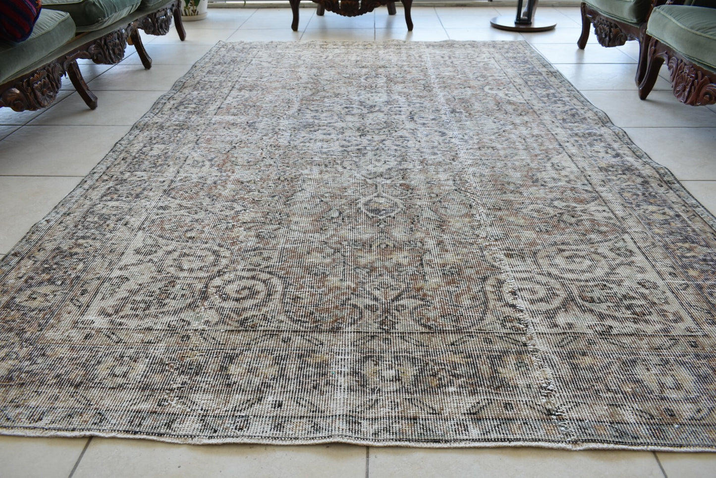 Large Turkish Rug 8.7x5.5 ft Vintage Rug Faded Oushak Rug Living Room Carpet B19