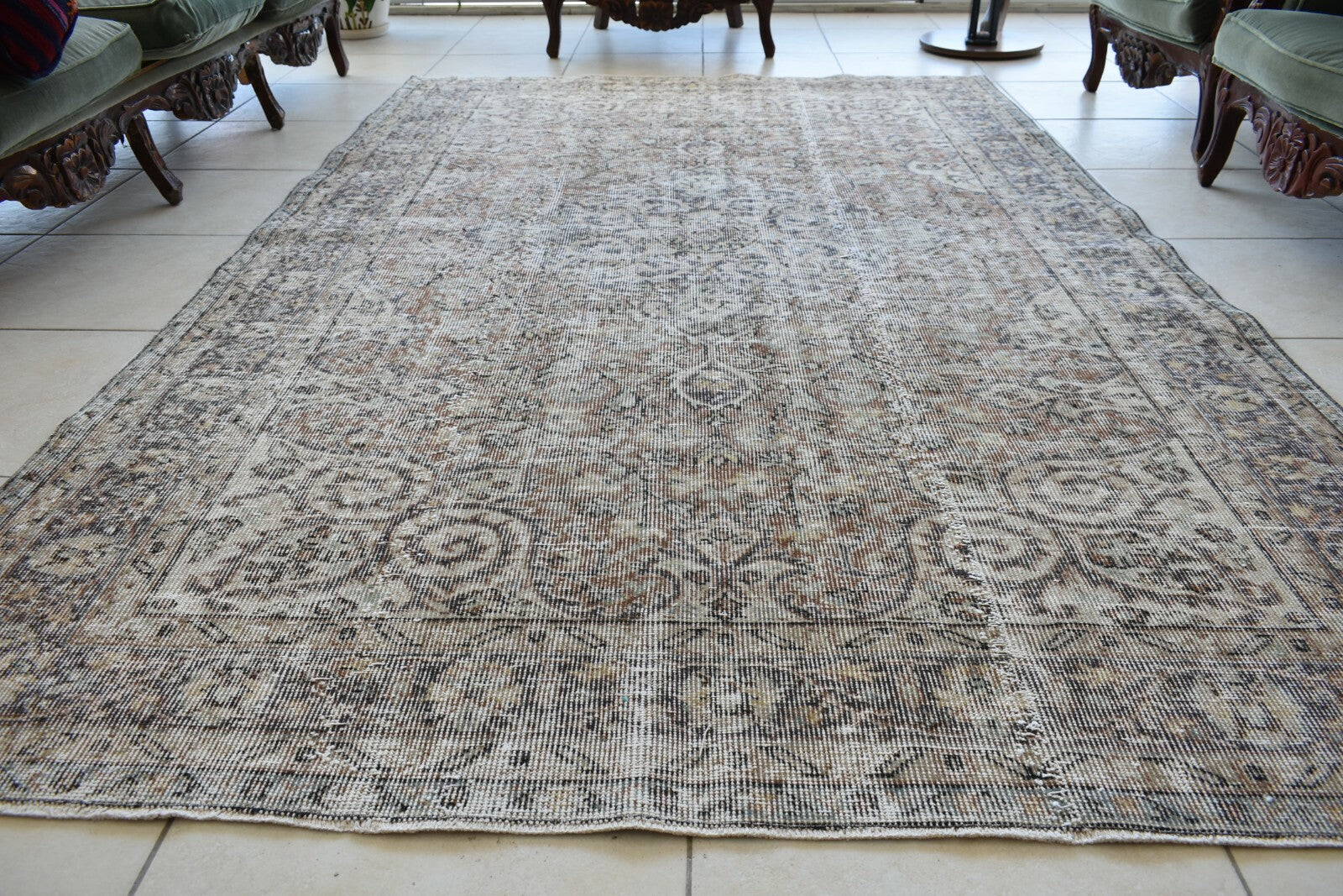 Large Turkish Rug 8.7x5.5 ft Vintage Rug Faded Oushak Rug Living Room Carpet B19