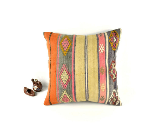 Kilim Pillow Cover 18x18 Rug Pillow Decorative Cushion Vintage Pillow  A2838