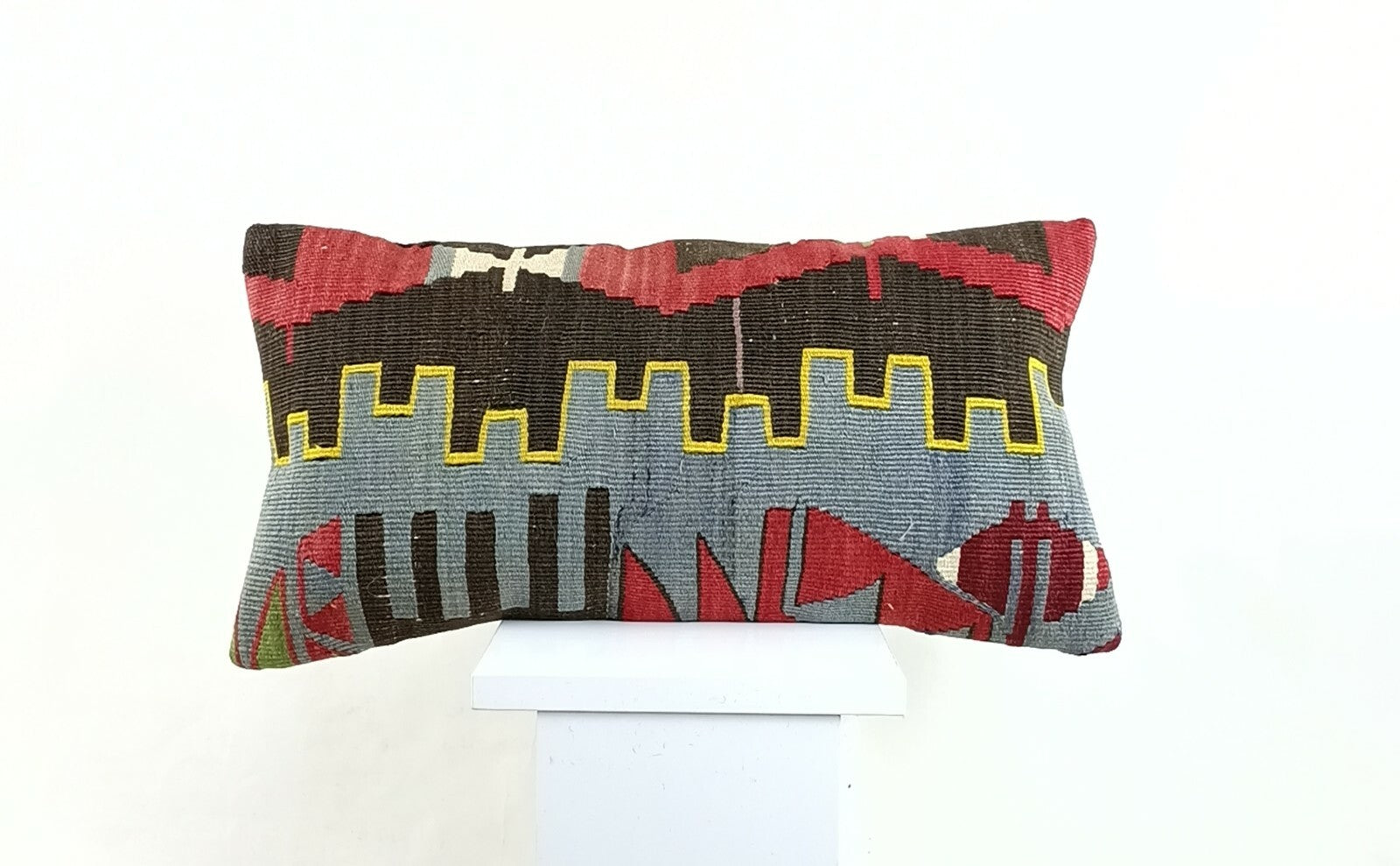Kilim Lumbar Pillow Cover 10x20 Decorative Sofa Couch Handmade Cushion A1351