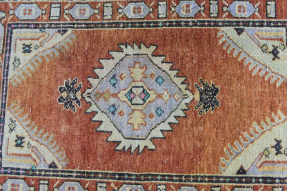 Turkish Runner 2.9x1.9 ft Vintage Small Rug Oushak Runner Anatolian Mini Rug Y74