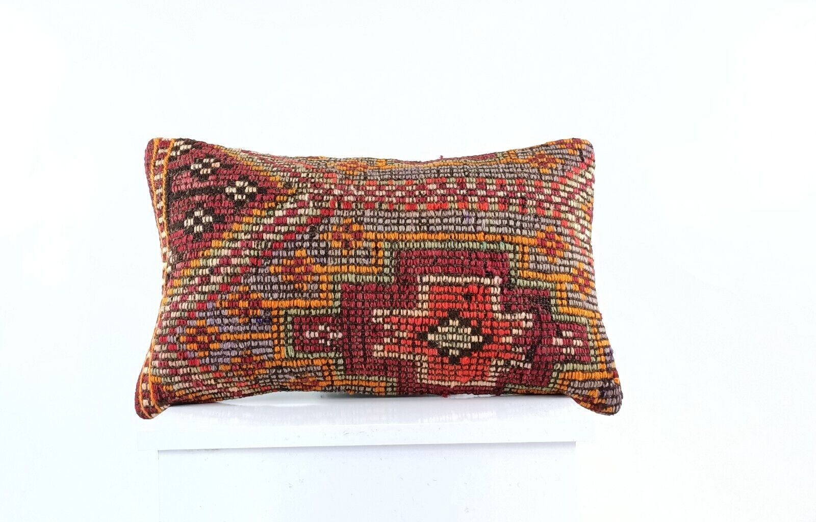 Kilim Pillow Cover 12x20 Turkish Handmade Sofa Couch Floor Lumbar Cushion E1045