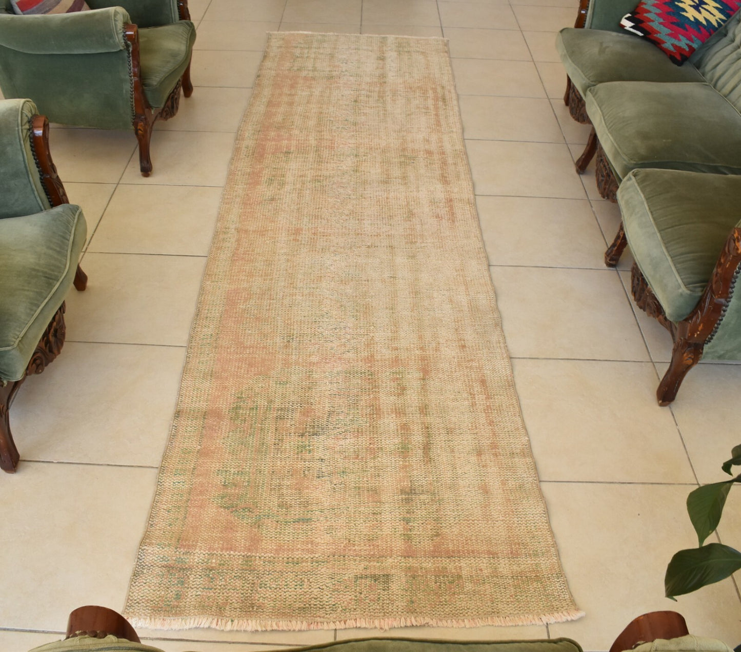 Vintage Oushak Runner 3 x 10.4 ft Handmade Wool Turkish Long Floor Rug C19