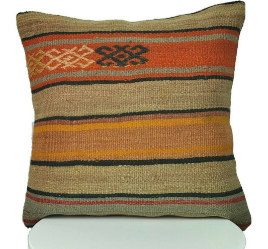 16x16 Handmade Kilim Rug Pillow Cover Vintage Boho Ethnic Lumbar Cushion E215