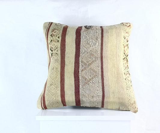 18"x18" Kilim Pillow Cover  Handmade Turkish Vintage Cushion Tribal Lumbar E1395