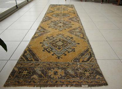 Turkish Runner Rug 11.3x2.8 ft Vintage Runner Hallway Runner Handwoven Rug R35